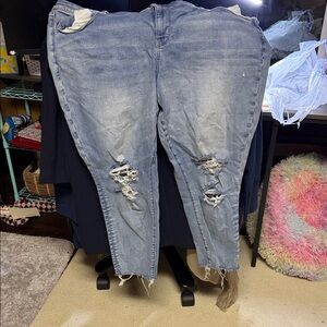 American Eagle Outfitters Light Blue Distressed Skinny Jeans 24s Super Stretch